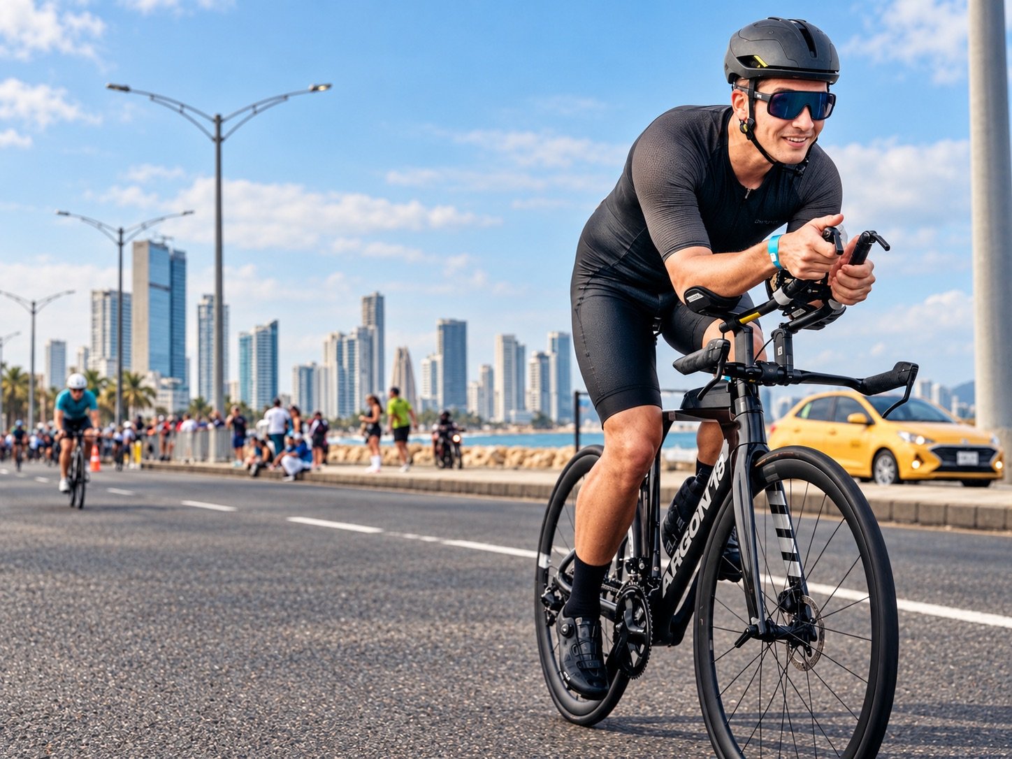 Cyclist training along the Cartagena coast